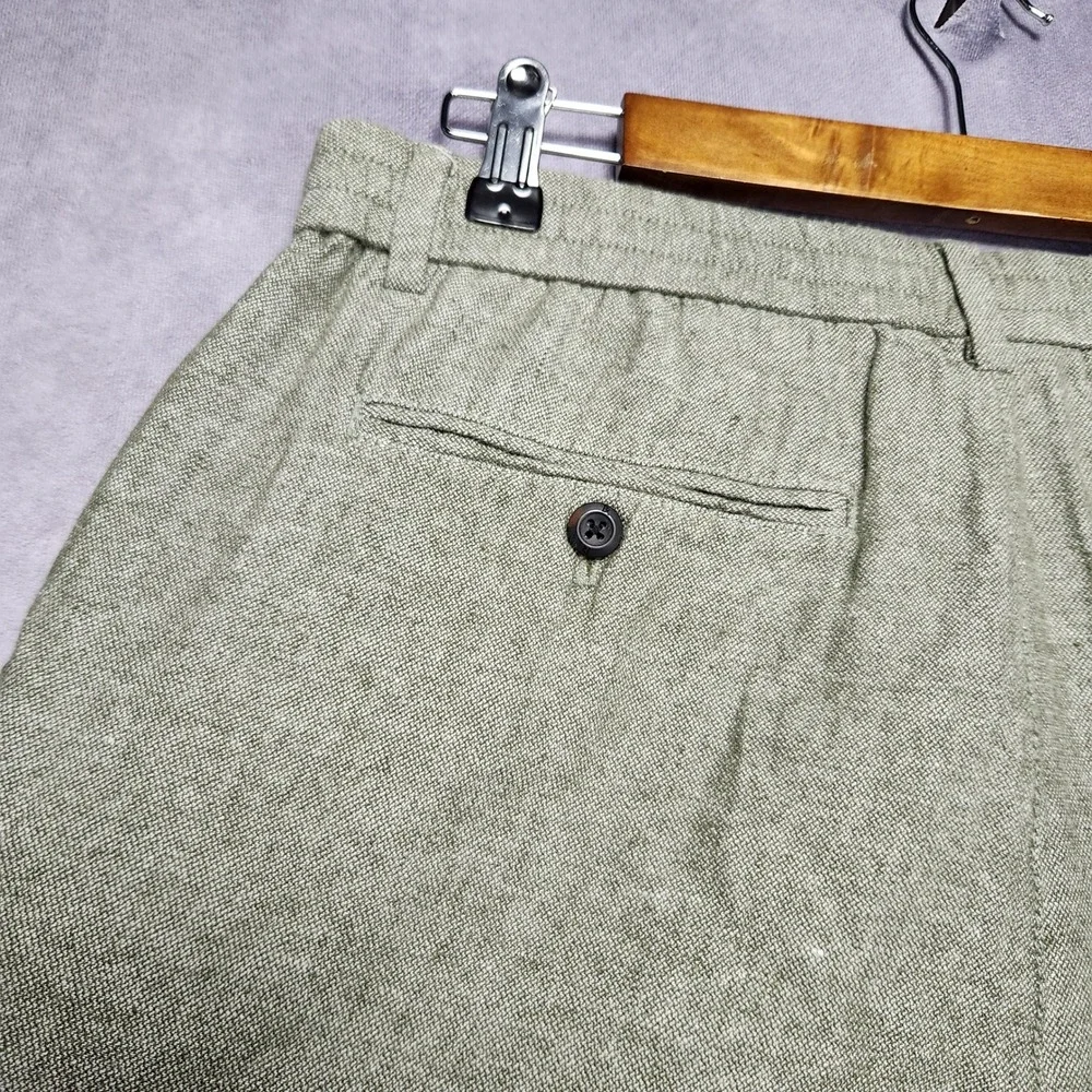 Banana Republic Mens 32x27 Athletic Linen Pants Olive Green Drawstring Casual